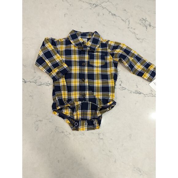CARTER'S Boys 2 Piece Set Overalls and Yellow Blue Plaid Shirt 6 months - Picture 7 of 9